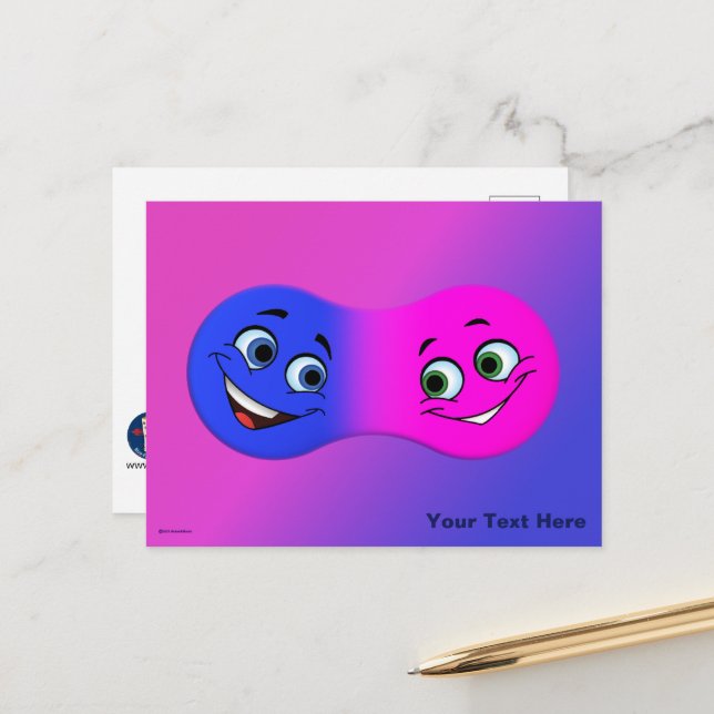 Carte Postale Amoureux Mignons qui Fusionnent (Devant/Arrière en situation)