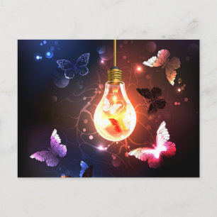 Carte Postale Ampoule lumineuse avec papillons nocturnes