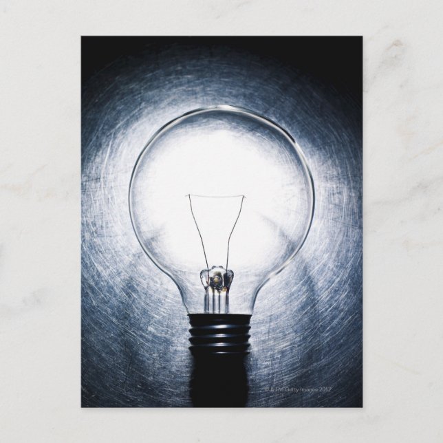 Carte Postale Ampoule sur Arrière - plan en acier inoxydable (Devant)