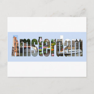 Carte Postale Amsterdam avec vues touristiques en lettres