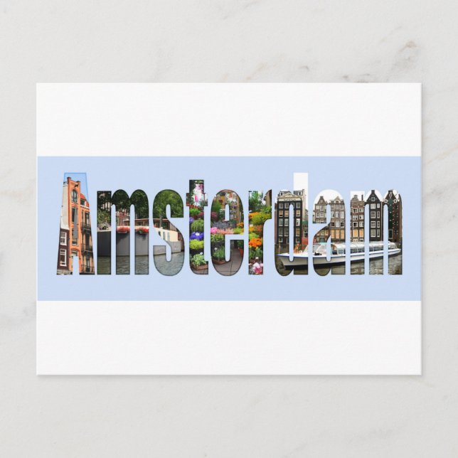 Carte Postale Amsterdam avec vues touristiques en lettres (Devant)