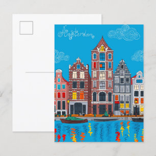 Carte Postale Amsterdam Canal Maisons Néerlandaises Voyage