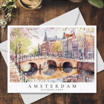 Amsterdam Canal Watercolor Pays-Bas Travel