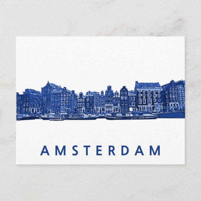 Carte Postale Amsterdam dans le style bleu de Delft (Devant)