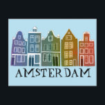 Carte Postale Amsterdam Holland Canal Maisons Voyage Coloré<br><div class="desc">Envoyez un message avec cette douce carte postale d'art motif à Amsterdam.Vous pouvez le customiser et le modifier ou ajouter du texte. Ajoutez votre propre texte à l'arrière. Consultez ma boutique pour plus de couleurs et de motifs ! Et plus d'articles assortis comme des totes, des autocollants, des magnets, des...</div>