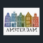 Carte Postale Amsterdam Holland Canal Maisons Voyage Coloré<br><div class="desc">Envoyez un message avec cette douce carte postale d'art motif à Amsterdam.Vous pouvez le customiser et le modifier ou ajouter du texte. Ajoutez votre propre texte à l'arrière. Consultez ma boutique pour plus de couleurs et de motifs ! Et plus d'articles assortis comme des totes, des autocollants, des magnets, des...</div>