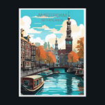Carte Postale Amsterdam Holland Pays-Bas Vintage néerlandais<br><div class="desc">vintage,  rétro,  voyage,  moderne,  aquarelle,  classique,  Holland,  Pays-Bas,  Amsterdam, </div>
