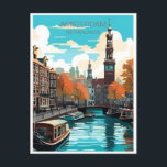 Carte Postale Amsterdam Holland Pays-Bas Vintage néerlandais<br><div class="desc">vintage,  rétro,  voyage,  moderne,  aquarelle,  classique,  Holland,  Pays-Bas,  Amsterdam, </div>