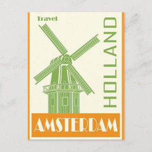Carte Postale Amsterdam Holland Vintage Wmill Travel