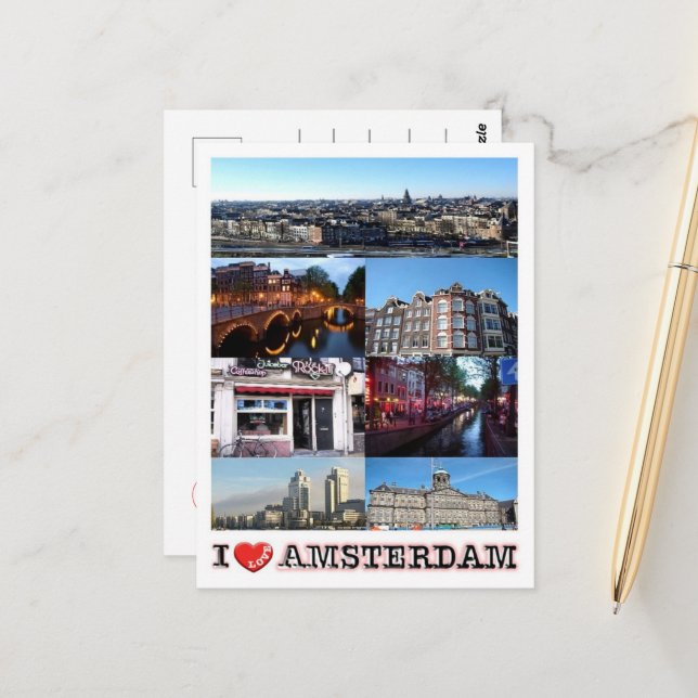 Carte Postale Amsterdam - Hollande - I Love - (Devant/Arrière en situation)