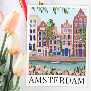 Carte Postale Amsterdam Lakeside Town View Illustration de voyag