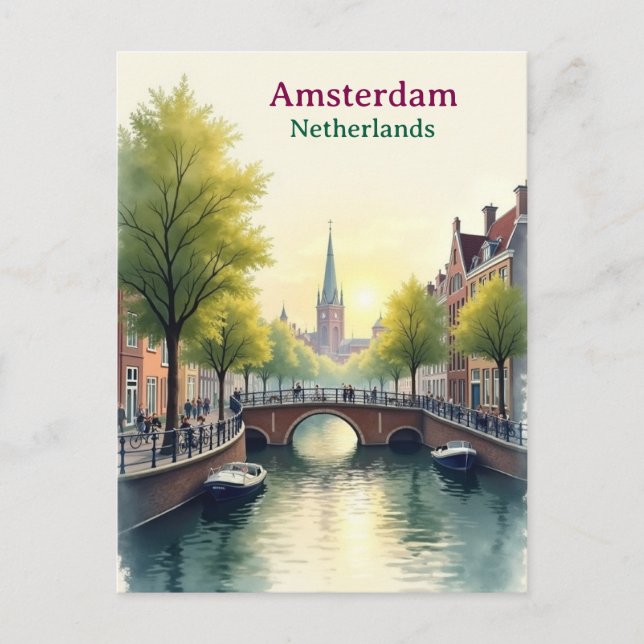 Carte Postale Amsterdam Netherlands Vintage Famous Travel (Devant)