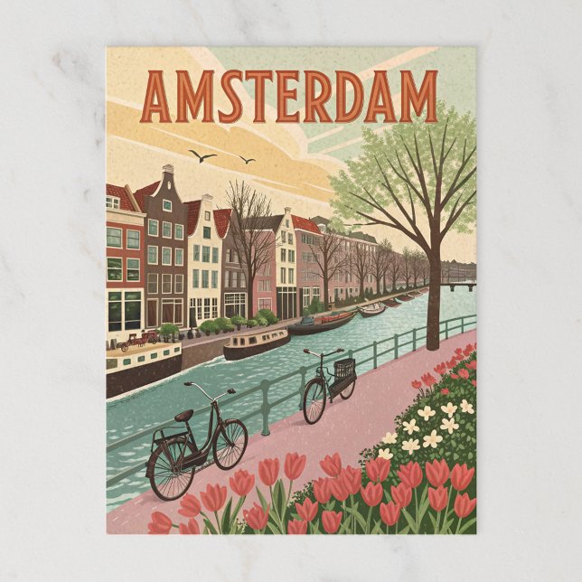 Carte Postale Amsterdam par Canal dans le style rétro (Créateur téléchargé)