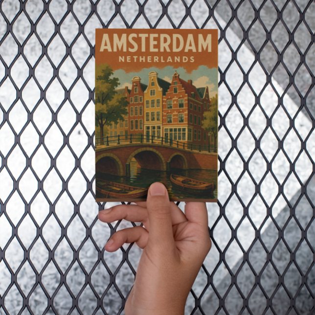 Carte Postale Amsterdam Pays-Bas - Canal Vintage (vintage amsterdam holland travel postcard)