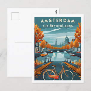 Carte Postale Amsterdam Pays-Bas célèbre Vintage voyage Place