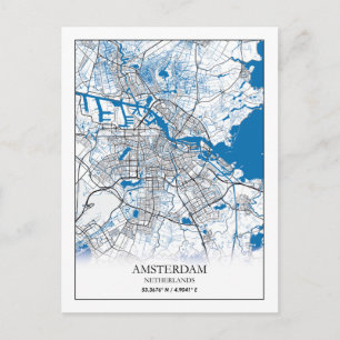 Carte Postale Amsterdam Pays-Bas City Plan Voyage Simple