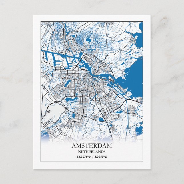 Carte Postale Amsterdam Pays-Bas City Plan Voyage Simple (Devant)