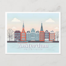 Amsterdam Pays-Bas Damrak Pastel Design de voyage