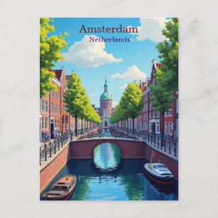 Carte Postale Amsterdam Pays-Bas Illustration Gouache Voyage