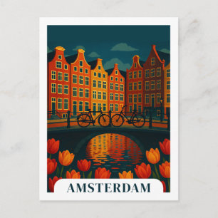 Carte Postale Amsterdam Pays-Bas Nuit Voyages Bicyclettes