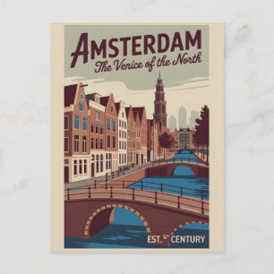 Carte Postale Amsterdam Pays-Bas Skyline Voyage Rétro