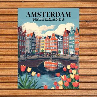 Carte Postale Amsterdam Pays-Bas Vélos de voyage vintage
