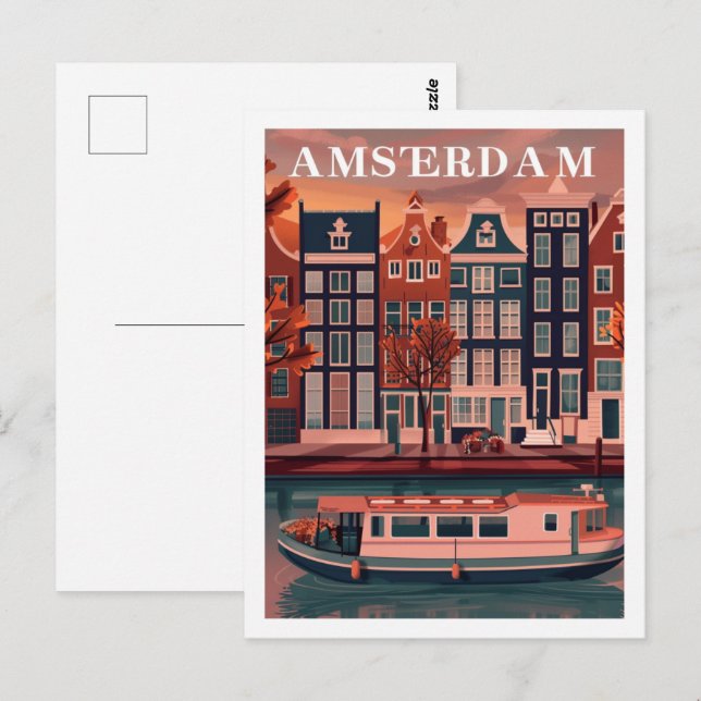 Carte Postale Amsterdam Pays-Bas Vintage célèbre Travel Place (Devant / Derrière)
