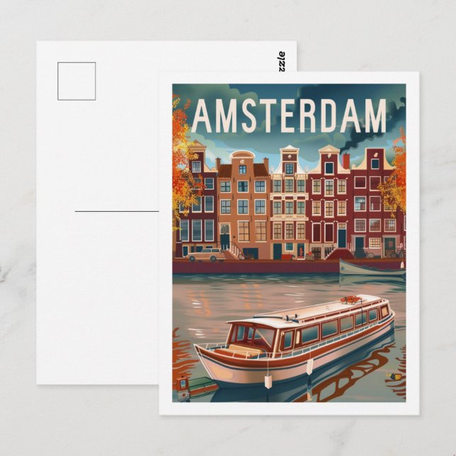 Carte Postale Amsterdam Pays-Bas Vintage célèbre Travel Place (Devant / Derrière)