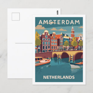 Carte Postale Amsterdam Pays-Bas Vintage célèbre Travel Place