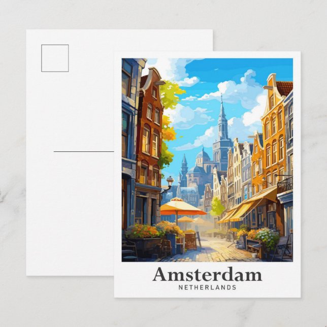 Carte Postale Amsterdam Pays-Bas Vintage voyage Portrait (Devant / Derrière)
