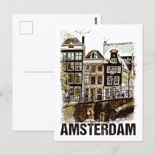 Carte Postale Amsterdam Pays-Bas Vintage voyage Poster Retro