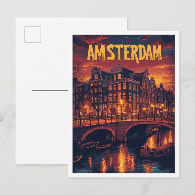 Carte Postale Amsterdam Pays-Bas Voyage d'illustrations Vintages (Devant / Derrière)
