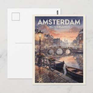 Carte Postale Amsterdam Pays-Bas Voyage Vintage