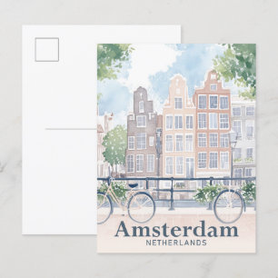 Carte Postale Amsterdam Pays-Bas Watercolor Peinture Voyage