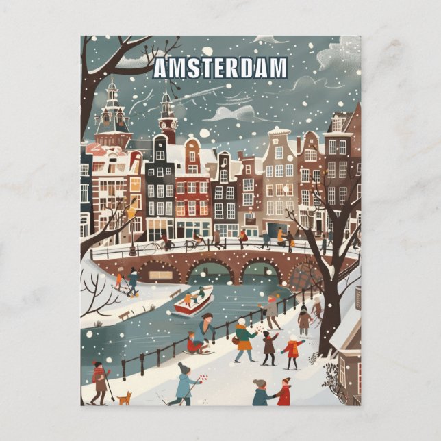 Carte Postale Amsterdam Pays-Bas Winter Travel (Devant)