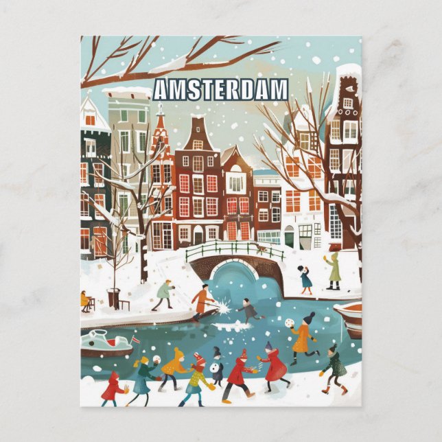 Carte Postale Amsterdam Pays-Bas Winter Travel (Devant)