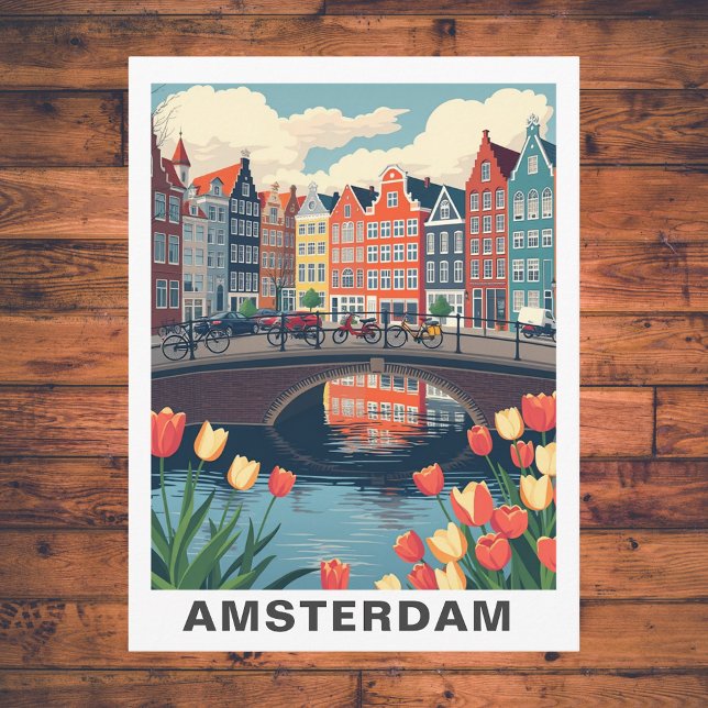 Carte Postale Amsterdam rétro Pays-Bas Voyage Bicyclette (Retro Amsterdam Netherlands Travel Bicycle Postcard
)