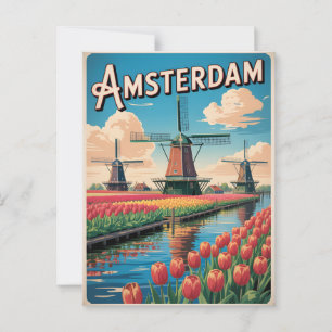 Carte Postale Amsterdam tulip vintage