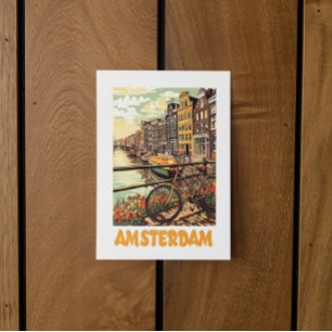 Carte Postale Amsterdam vintage coloré Pays-Bas ville de canal