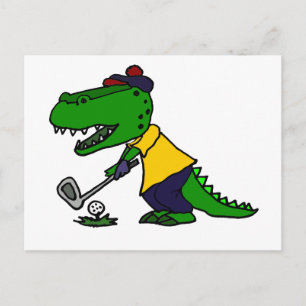 Carte Postale Amusant Alligator Jouer Golf