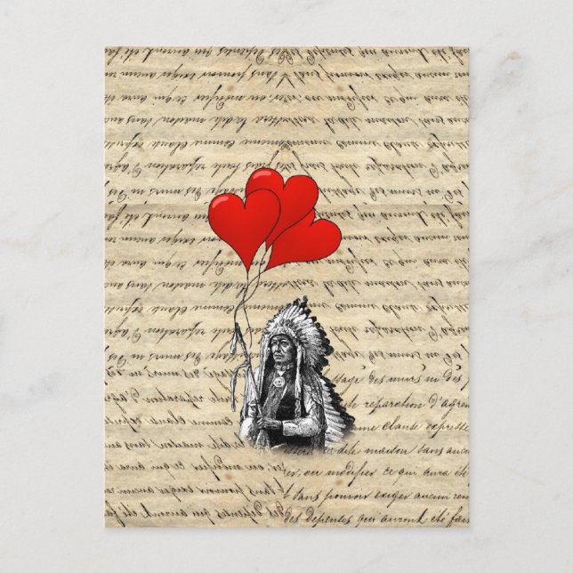 Carte Postale Amusant chef indien et ballons cardiaques (Devant)