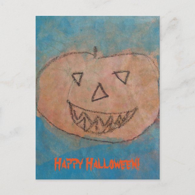Carte Postale Amusant Citrouille Happy Halloween Kids Art Aquare (Devant)