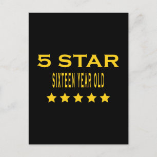 Carte Postale Amusant Cool 16e anniversaire : Cinq étoiles Seize