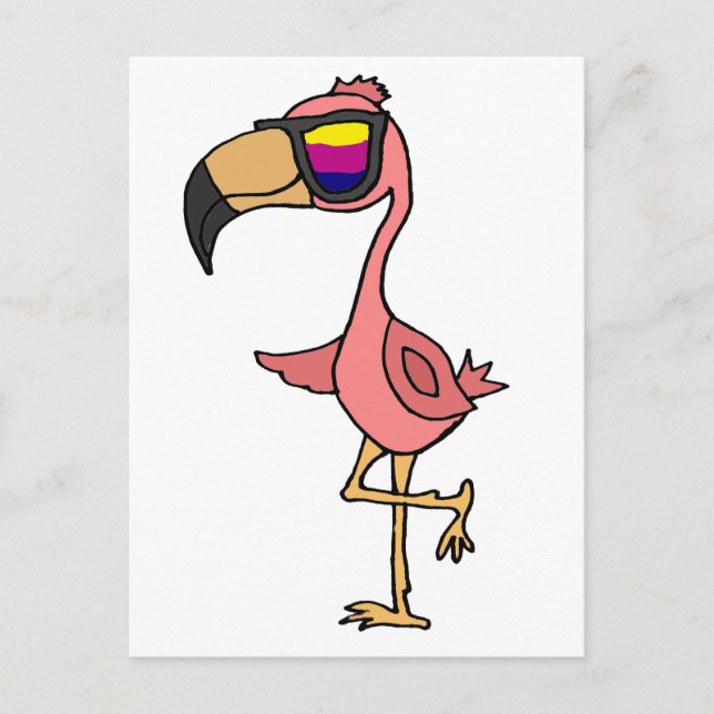 Carte Postale Amusant Cool Flamant rose rose Oiseau avec lunette (Devant)