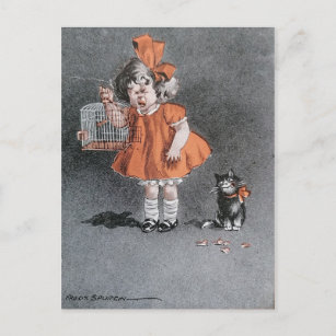 Carte Postale Amusant Enfant et cheky Chat Vintage antique