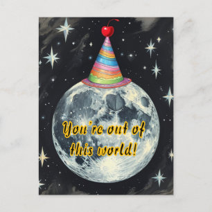 Carte Postale Amusant et fantaisiste avec la Lune dans un chapea