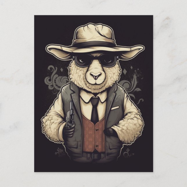 Carte Postale Amusant Gangster Sheep AI Art (Devant)