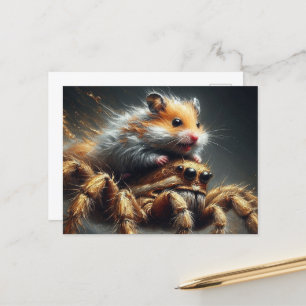 Carte Postale Amusant hamster chevauchant une araignée géante