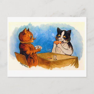 Carte Postale Amusant Humoristique Cigar Fumer Chats Jouer Poker