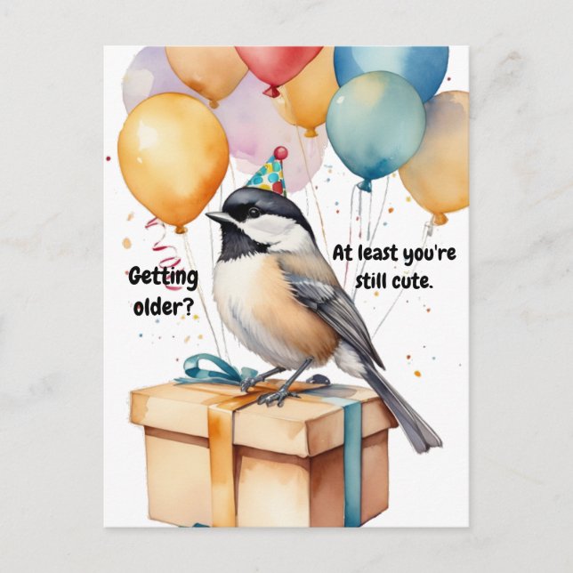 Carte Postale Amusant Humour d'anniversaire de chickadee avec ba (Devant)